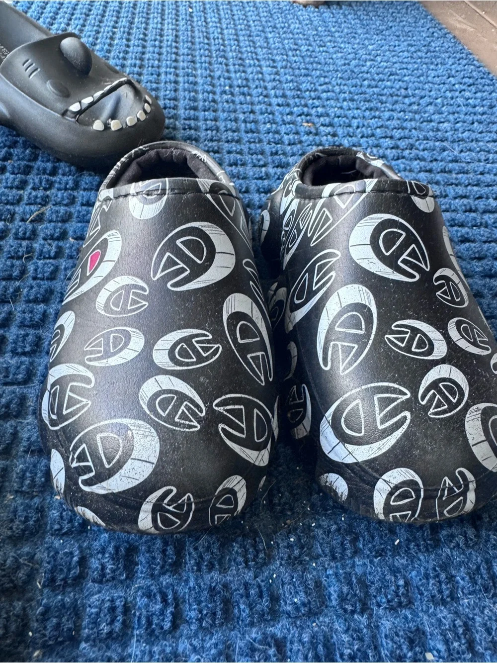 Champion Kids Black Logo Clog Shoes with Pink Detail